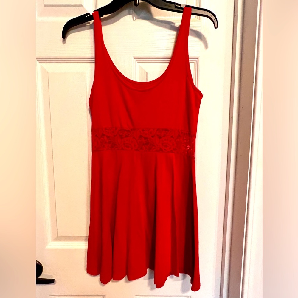 Red mini dress with lace